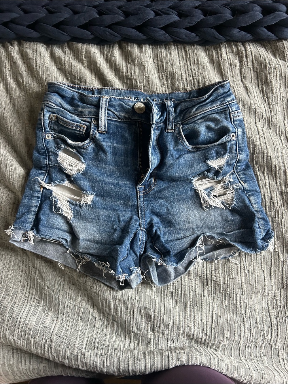 American Eagle Outfitters Distressed Light Blue Denim Shorts